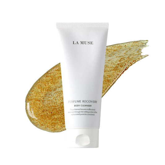 LA MUSE Perfume Recovery Body Cleanser 6.76 fl oz | Daily Gentle Exfoliating Body Wash | Moisturizing Dry & Sensitive Skin | Soften Rough & Bumpy Skin with Walnut Shell Powder | Floral Musk Scent