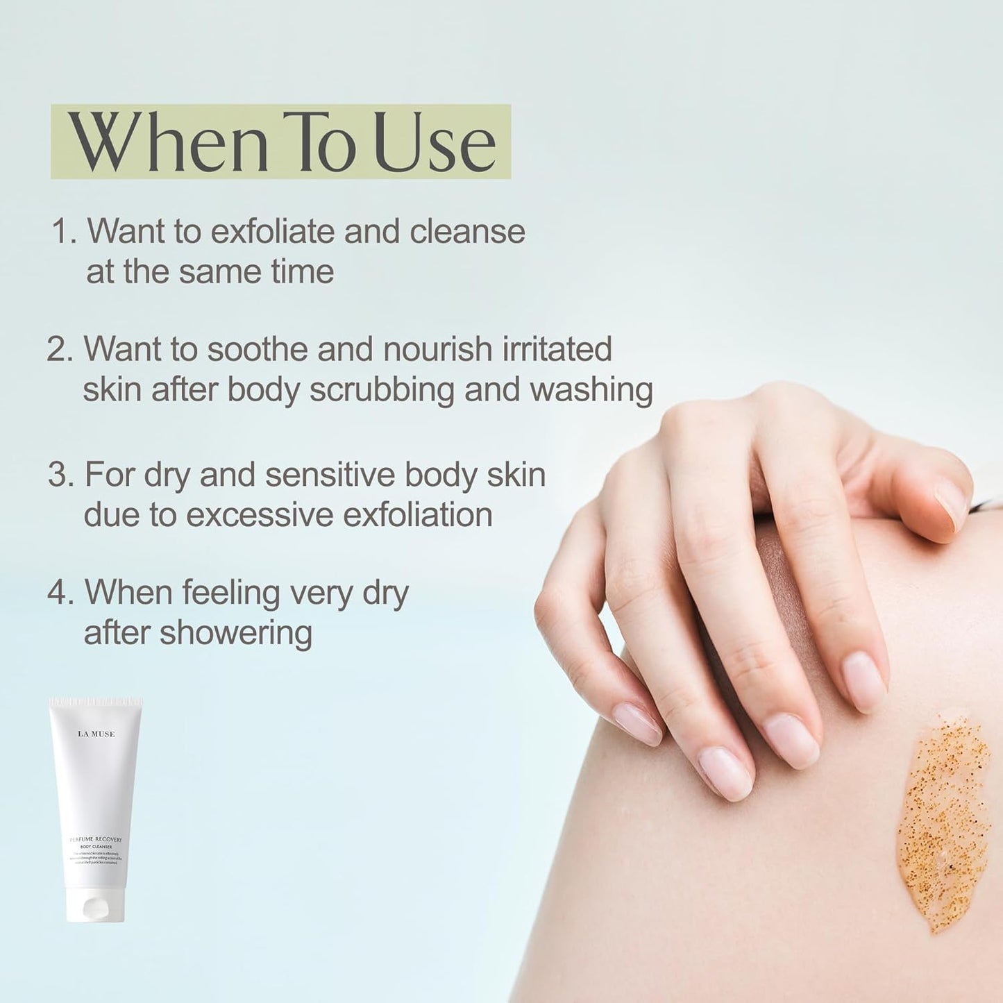 LA MUSE Perfume Recovery Body Cleanser 6.76 fl oz | Daily Gentle Exfoliating Body Wash | Moisturizing Dry & Sensitive Skin | Soften Rough & Bumpy Skin with Walnut Shell Powder | Floral Musk Scent