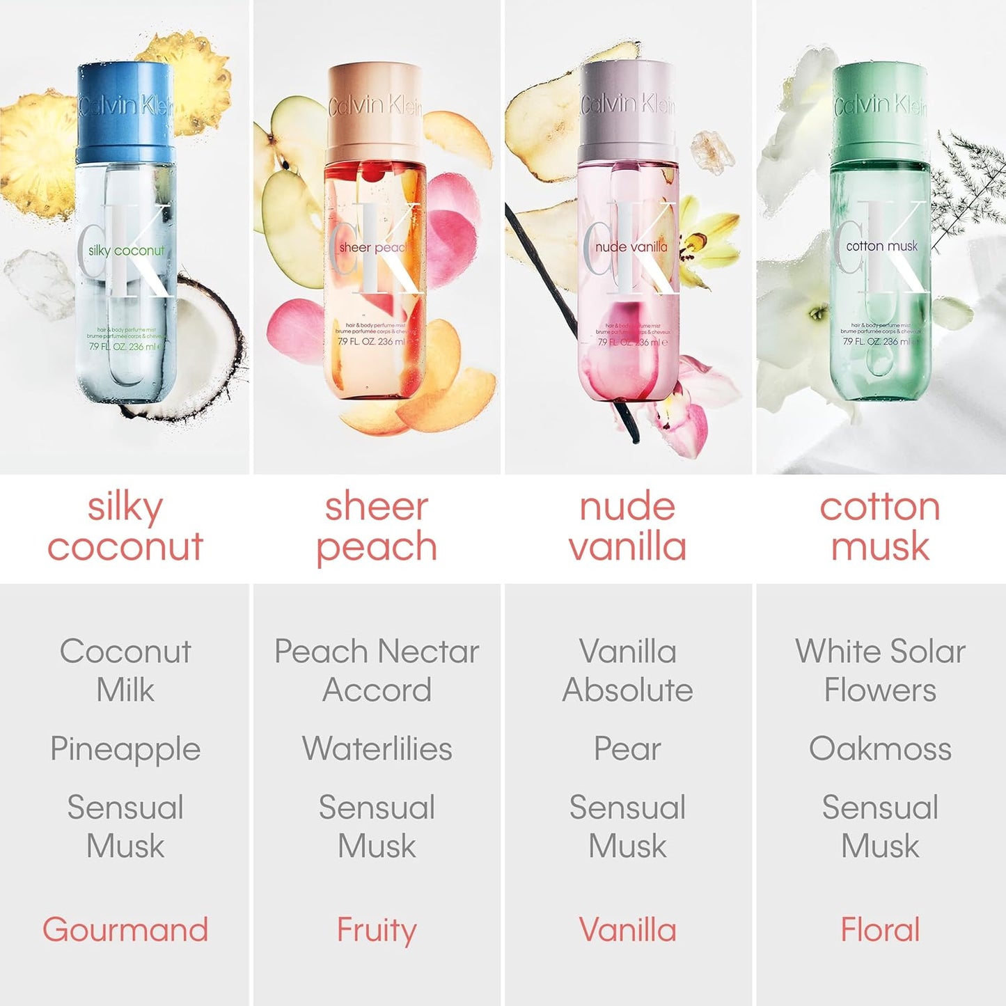 Calvin Klein Hair & Body Perfume Mists – Hydrating Fragrance for Women & Men – Refreshes Skin All Day – Gourmand, Fruity, Vanilla & Floral Scent Options